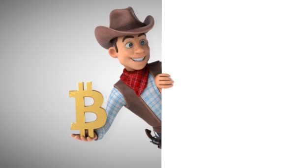 Grappig Stripfiguur Cowboy Met Bitcoin Animatie — Stockvideo