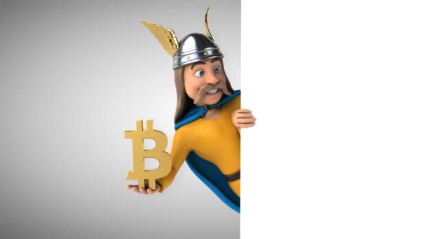 Zabawna Postać Kreskówek Bitcoin Animacja — Wideo stockowe