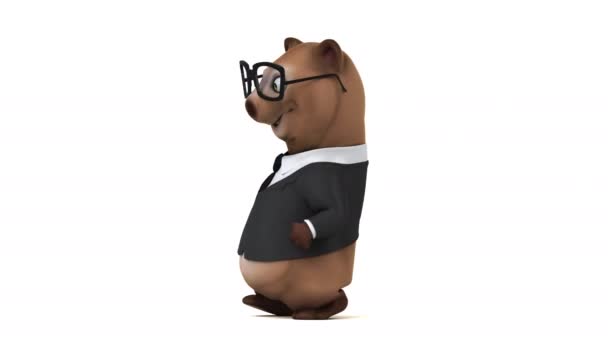 Fun Bear Businessman Cartoon Character Animation — Stock Video