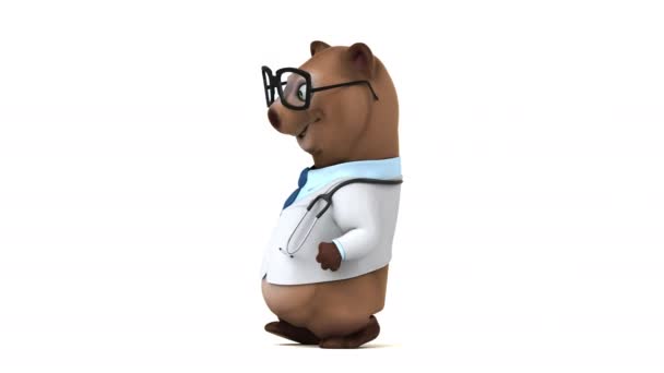 Divertido Oso Dibujos Animados Personaje Médico Animación — Vídeos de Stock