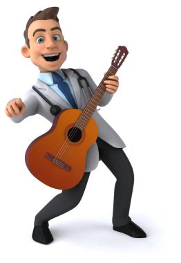 Gitar - 3d çizim ile eğlenceli çizgi film karakteri