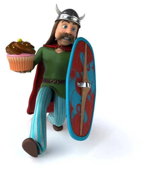 Spaß Cartoon Figur Mit Cupcake Illustration — Stockfoto