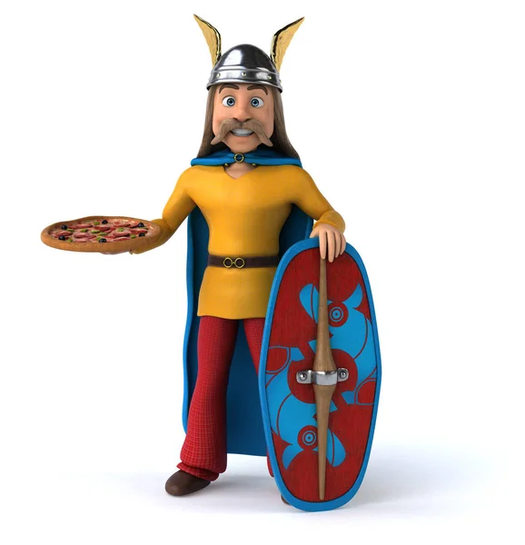 Personaggio Dei Cartoni Animati Divertente Con Pizza Illustrazione — Foto Stock