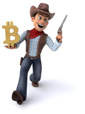 Bitcoin - 3d çizim ile eğlenceli çizgi film karakteri
