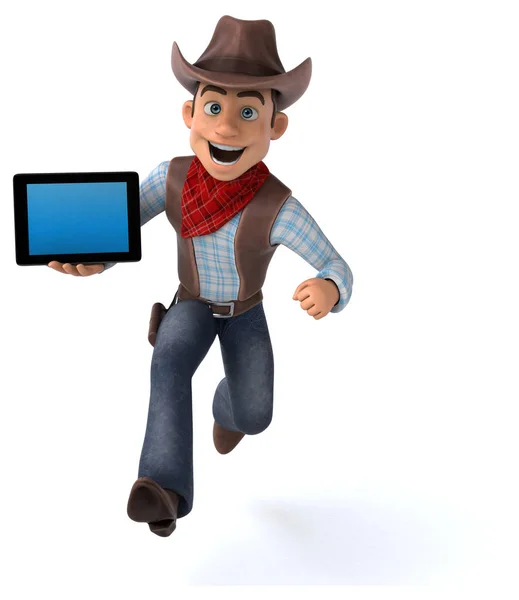 Divertido Personaje Dibujos Animados Con Tableta Ilustración —  Fotos de Stock