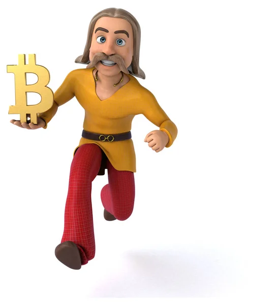 Divertente Personaggio Dei Cartoni Animati Con Bitcoin Illustrazione — Foto Stock