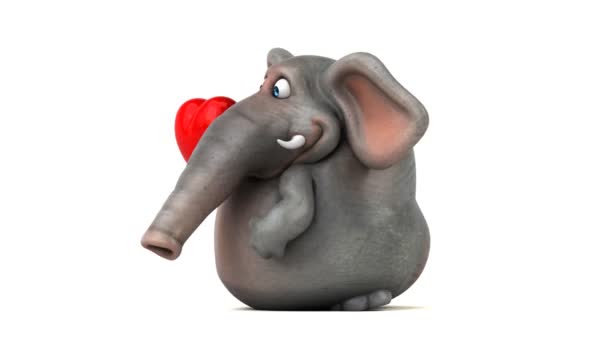 Elephant Cartoon Character Holding Heart Animation — Stock Video