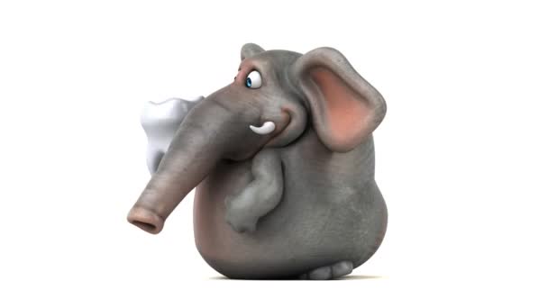 Elefante Divertido Personaje Dibujos Animados Sosteniendo Diente Animación — Vídeos de Stock