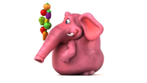 Rolig Elefant Håller Grönsaker Och Frukt Animation — Stockvideo