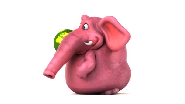 Elephant Funny Cartoon Character Holding Planet Animation — Stock Video