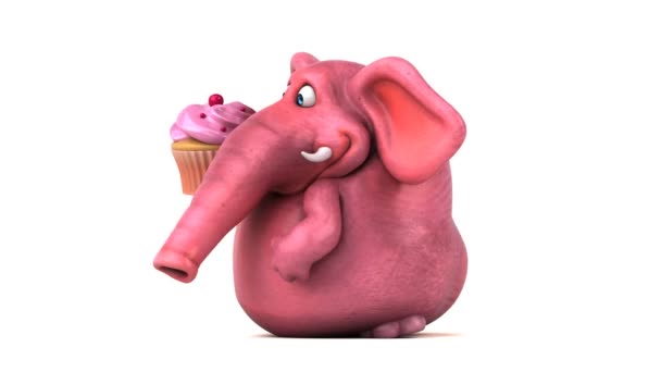 Olifant Leuke Cartoon Karakter Houden Cupcake Animatie — Stockvideo