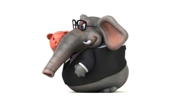 Elefante Engraçado Segurando Porquinho Banco Animação — Vídeo de Stock