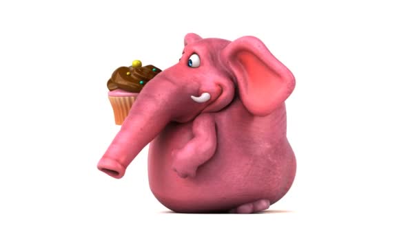 Olifant Leuke Cartoon Karakter Houden Cupcake Animatie — Stockvideo