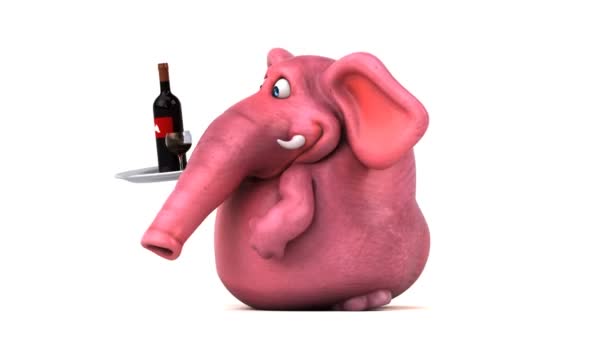 Elefante Personagem Desenho Animado Engraçado Segurando Vinho Animação — Vídeo de Stock