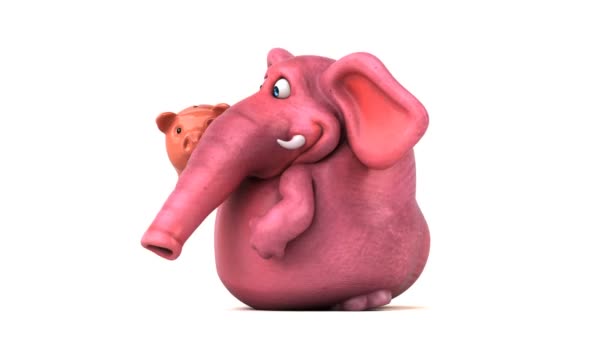 Lustiger Elefant Hält Sparschwein Animation — Stockvideo
