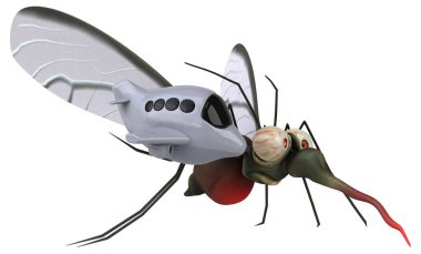 Komik çizgi film karakteri ile uçak - 3d çizim