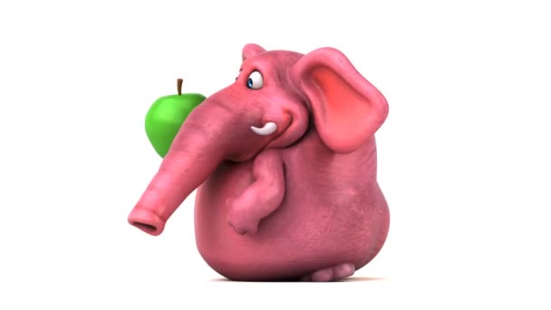 Słoń Postać Kreskówki Trzyma Jabłko Animacji — Wideo stockowe