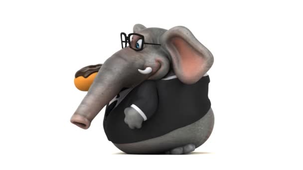 Karakter Kartun Gajah Dengan Donat Animasi — Stok Video