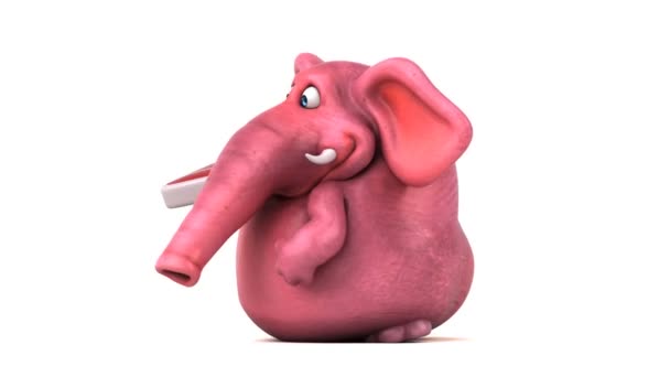 Funny Elephant Holding Steak Running Animation — Stock Video