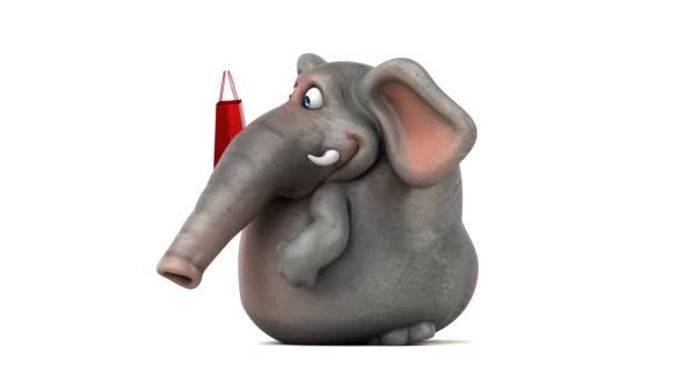 Kul Elefant Holding Väska Animation — Stockvideo