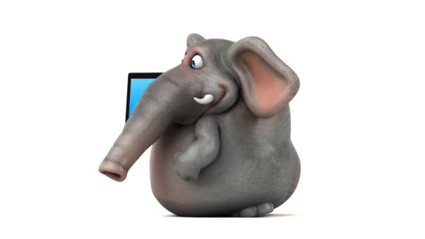 Ελέφαντας Διασκέδαση Κινούμενα Σχέδια Χαρακτήρα Εκμετάλλευσης Tablet Κινούμενα Σχέδια — Αρχείο Βίντεο