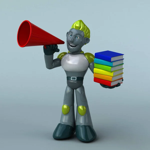 Robot Verde Con Libros Ilustración — Foto de Stock