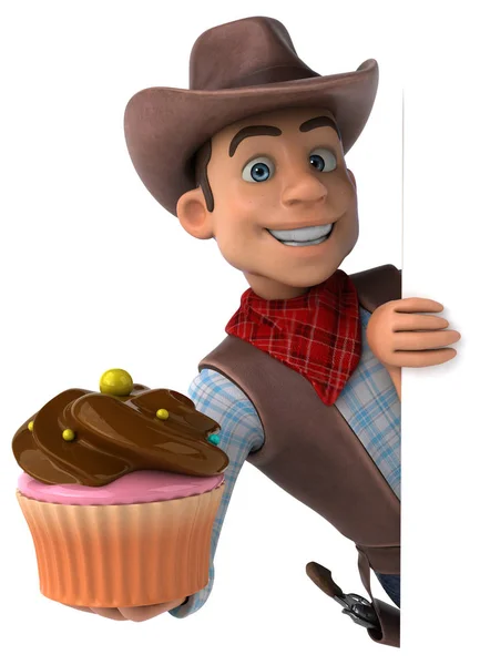 Cowboy Divertido Com Cupcake Ilustração — Fotografia de Stock