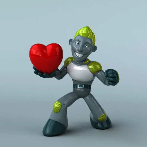 Grön Robot Med Hjärta Illustration — Stockfoto
