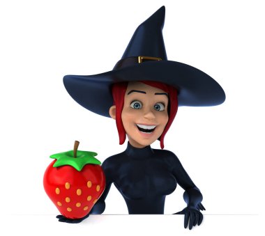 Çilekli komik çizgi film karakteri - 3D İllüstrasyon