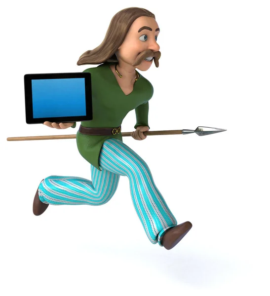 Lustige Zeichentrickfigur Mit Tablet Illustration — Stockfoto