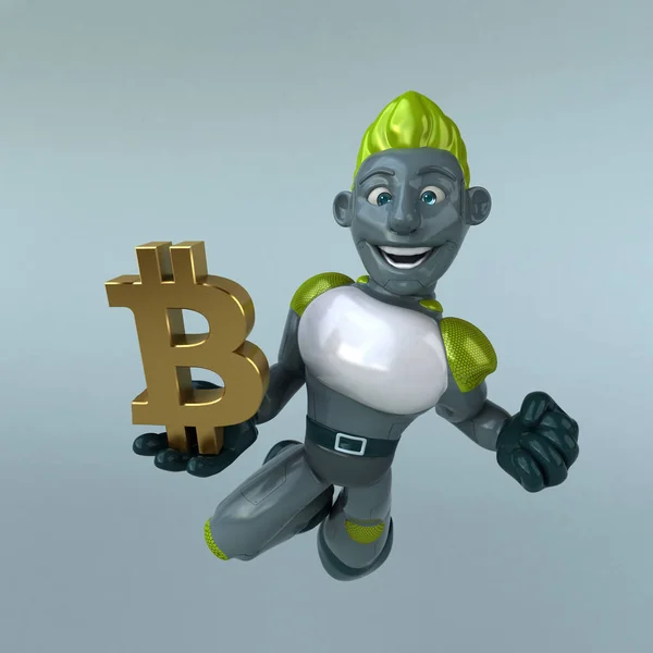 Funny Cartoon Charakter Bitcoin Ilustracja — Zdjęcie stockowe