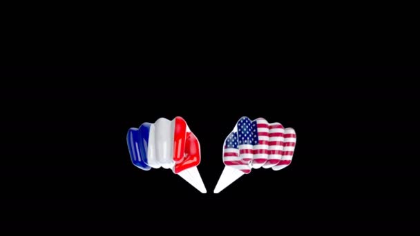 Кулаки Сша Франции Тёмном Фоне Анимация — стоковое видео