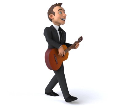 gitar ile komik karikatür karakter-3D Illüstrasyon