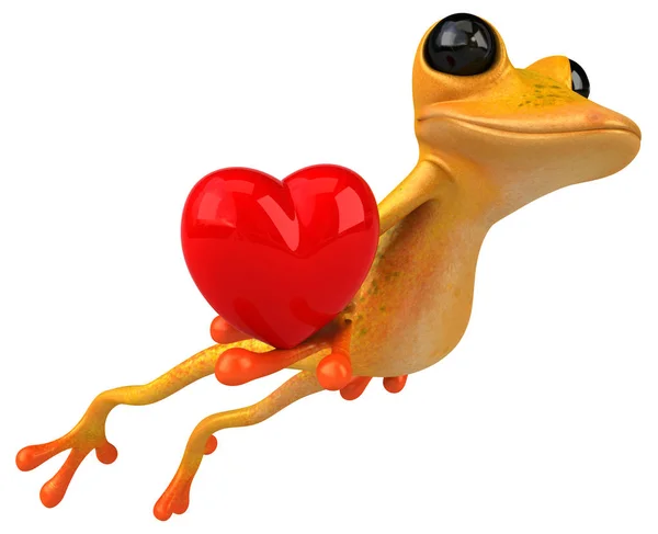 心を持つ楽しい黄色のカエル 3Dイラスト — ストック写真