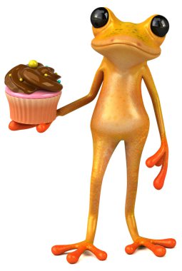 Komik karikatür karakter ile cupcake - 3d çizim