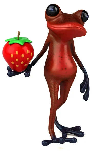 带有草莓的滑稽卡通人物 3D插图 — 图库照片
