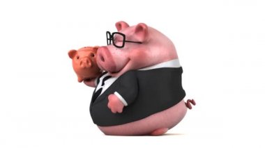 komik domuz çizgi film karakteri ile kumbara - 3d animasyon 