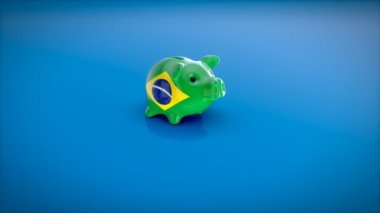 Brezilya bayrağı ile Piggy banka - 3d animasyon  
