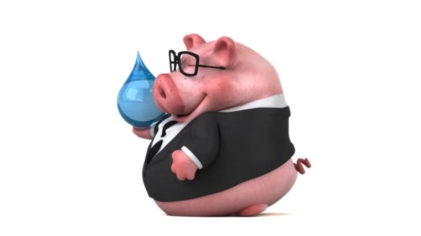 Pig Мультяшный Персонаж Водопадом Анимация — стоковое видео
