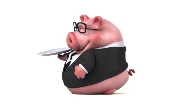 Schwein Lustige Zeichentrickfigur Mit Teller Animation — Stockvideo