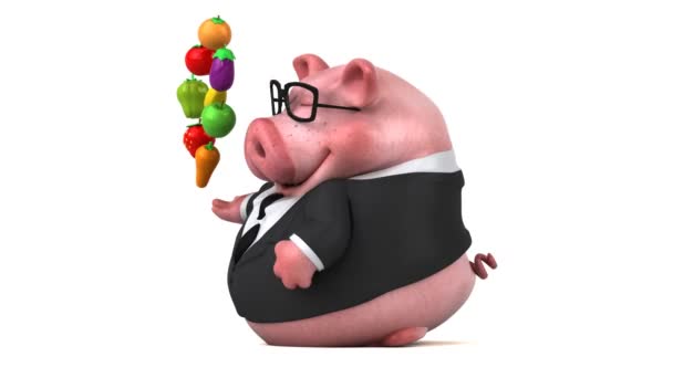 Porco Fun Personagem Desenho Animado Com Frutas Legumes Animação — Vídeo de Stock