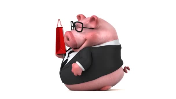 Divertido Personaje Dibujos Animados Cerdo Con Bolsa Animación — Vídeo de stock