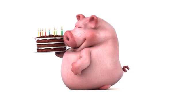 Funny Pig Holdingcake Animation — Video