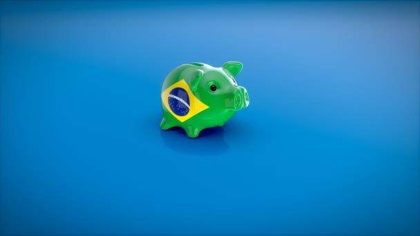 Piggy Bank Met Vlag Van Brazilië Animatie — Stockvideo