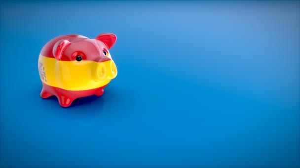 Spanya Bayrağı Ile Piggy Banka Animasyon — Stok video