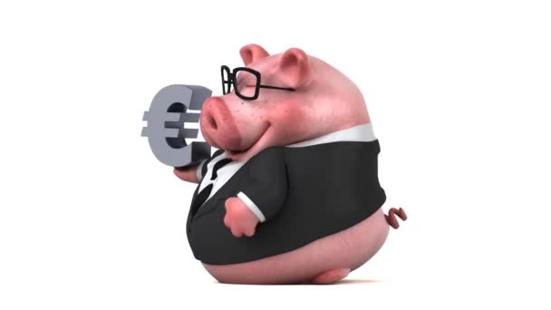 Personnage Dessin Animé Cochon Avec Euro Animation — Video