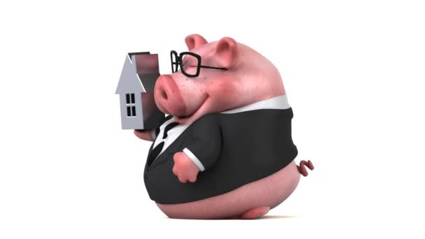 Personagem Cartoon Porco Com Casa Animação — Vídeo de Stock