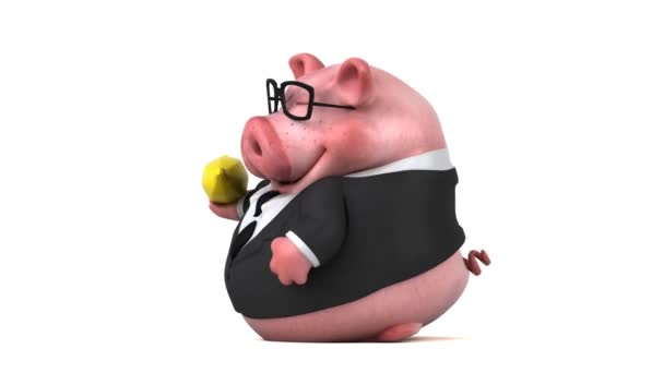 猪卡通人物与香蕉 — 图库视频影像