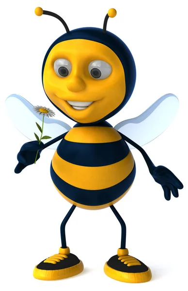 花と楽しい蜂 3Dイラスト — ストック写真
