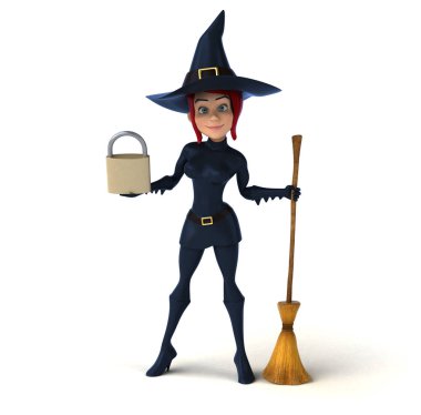 Seksi cadı ile asma kilit - 3d çizim